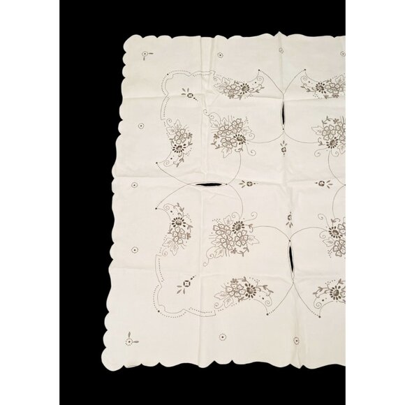Vintage Handmade Embroidered Tablecloth 40"x40" w/ 8 Napkins 9" Floral Unused - Picture 2 of 5